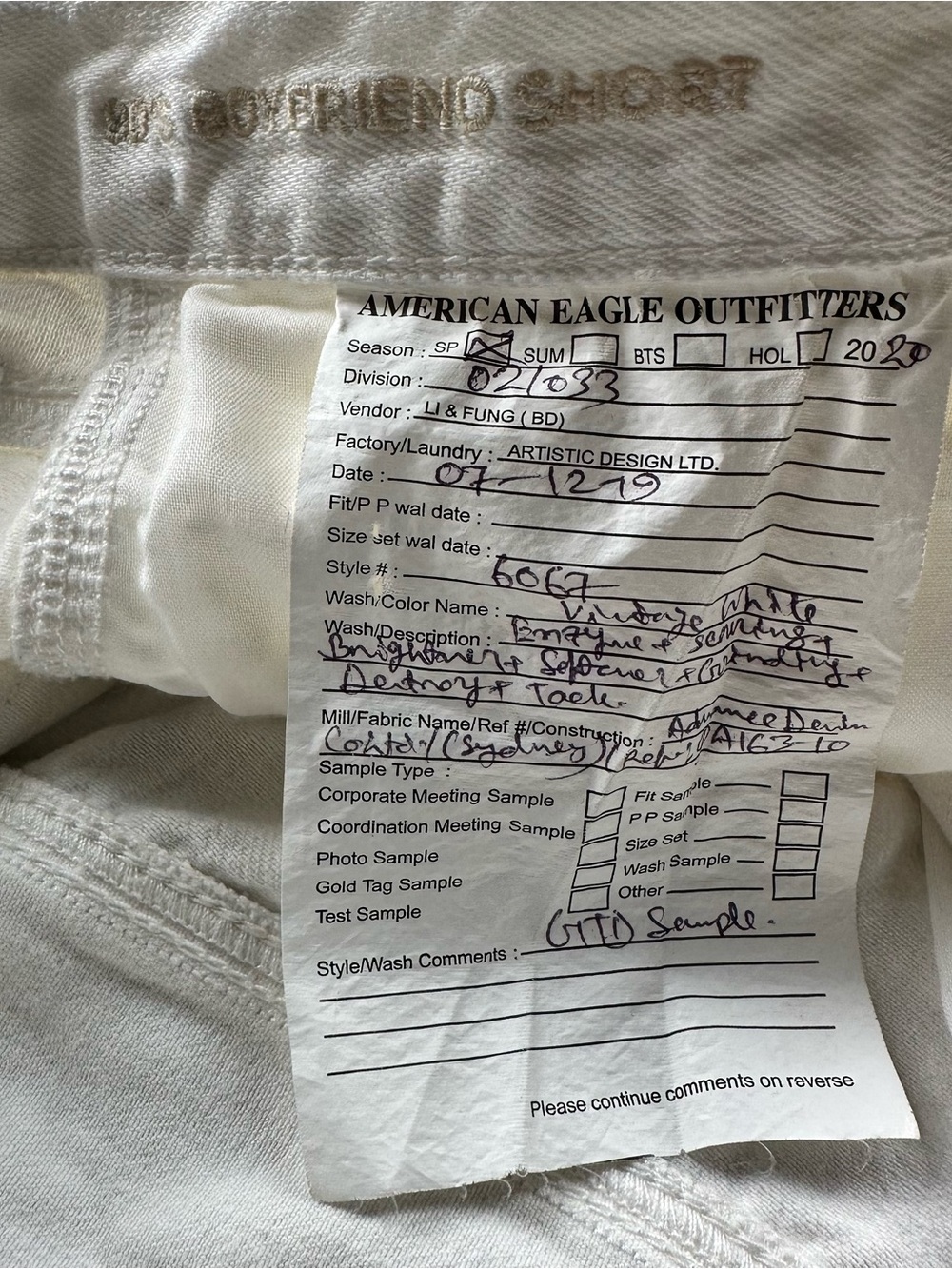 AE Sample Pre-production 90s Boyfriend Jorts White Denim Heavy Distressed Shorts - Picture 9 of 11